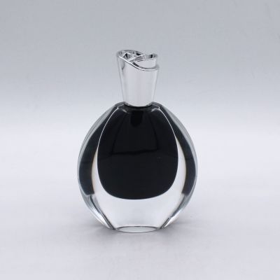design painting coating inside black cosmetic packaging empty round glass perfume bottle 