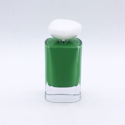 hot selling 100ml painting coating inside green luxury perfume glass spray bottle with cap