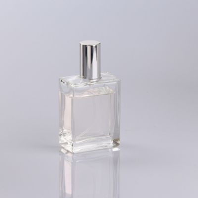 50ml clear square shape empty perfume glass bottle white cap 