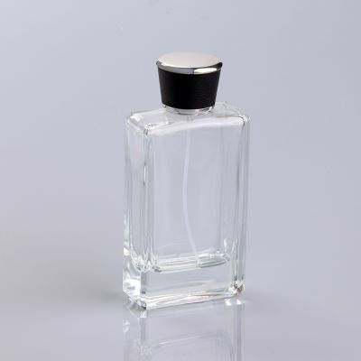 empty clear 100ml square perfume bottle with leather cap 