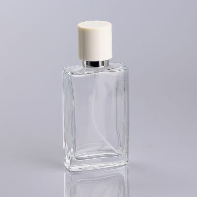 50ml clear glass empty perfume spray bottle with white plastic cap 