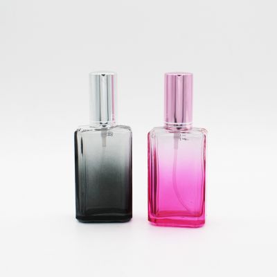 pink black gradual coating refillable square 50ml perfume screw spray glass bottle
