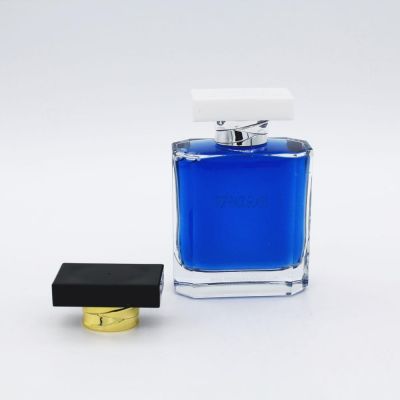 custom design empty clear sprayer pump crimp square 100ml glass perfume bottle 