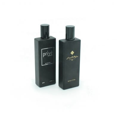 HIGH quality 50ml Frosted clear black rectangular perfume glass spray bottle 