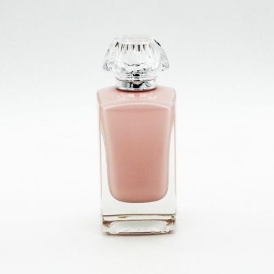 fancy luxury fragrance pink painting coating inside square 100ml perfume glass bottle