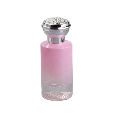 pink colour painting 50ml glass round crimp neck perfume bottle 