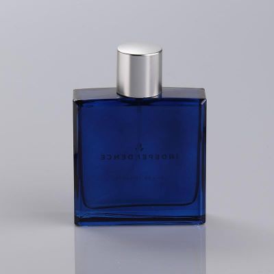Wholesale Screen Printing luxury Square Empty 100ml Spray Blue Glass Men Perfume Bottle