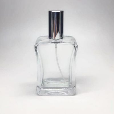 Wholesale 50ml square empty perfume glass bottle with aluminum sprayer and cap 