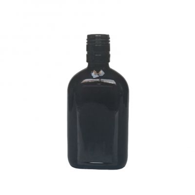 200ml Fancy Flat Black Glass Bottle For Spirits 