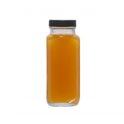 8oz 250ml french square juice glass bottle with plastic lid 