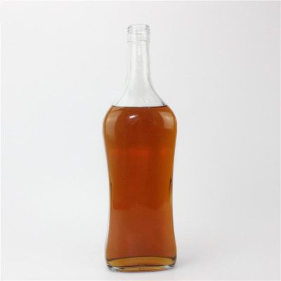 Oblate large capacity 1000ml clear liquor glass bottle support deep processing