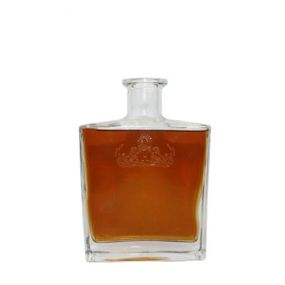 Custom 750ml empty square transparent vodka whiskey glass liquor brandy bottle