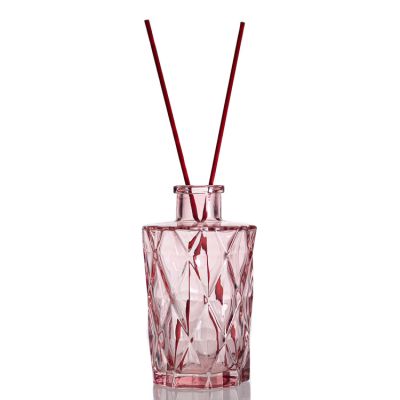 Wholesale Colored Glass Cylinder Vase Crystal Embossed Decorative Reed 200ml Diffuser Bottle