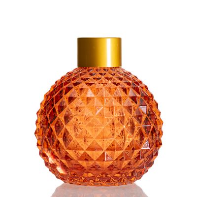 Custom Crystal Round Ball Shape Orange Empty Aroma Glass Reed 200ml Diffuser Bottle 