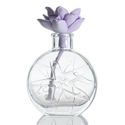 Luxury Diffuser Bottle Starfish Pattern Empty Clear 140mml Flat Round Diffuser Bottle For Home