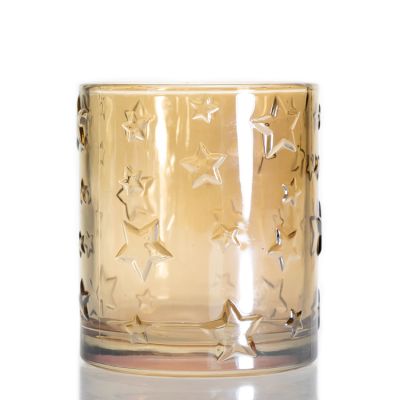 Luxury Star Pattern Empty Candle Jar Round Glass Gold Clear Candle Holder For Wedding