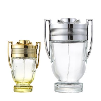 Shiny Gold 25ml 50ml 100ml Trophy Cup Shaped Glass Perfume Bottle With Cap
