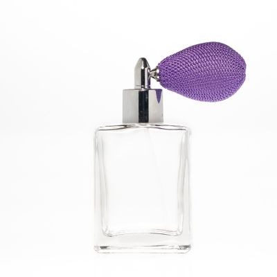 Cosmetic Packaging 50ml 2oz Square Empty Spray Bottles Clear Glass Perfume Oil Bottle with Atomizer