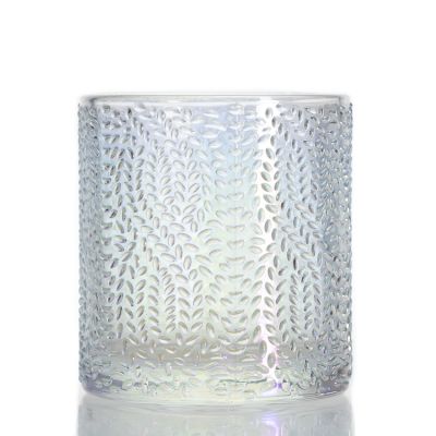 Unique Round Colorful Ion Plating Candle Cup Tea Light Embossed Clear Candle Jar