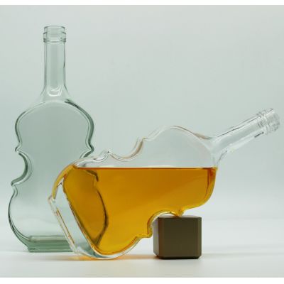 Liquor glass bottle 750ml unique violin-shaped glass bottle for whisky brandy vodka liquor 