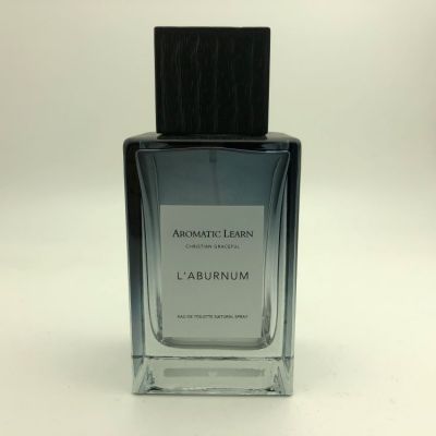 Sunrise 100ml transparent gradient black painting square square shape perfume glass bottle with wooden cap 