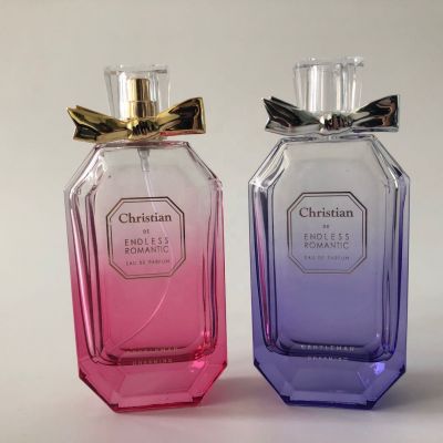 bow knot clear perfume cap 100ml colored pink perfume bottles women