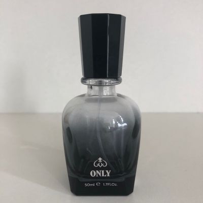 Unique fancy design square base round shoulder grey gradient color custom made logo 50ml 1.7fl oz glass perfume bottle