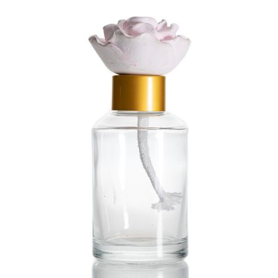 Round Shape Glass Fragrance Bottle 100ml Reed Diffuser Bottle With Gypsum Flowers