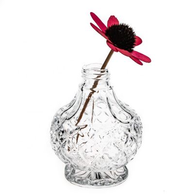 200ml unique new decorative glass perfume diffuser bottle with aluminum cap and aroma flower