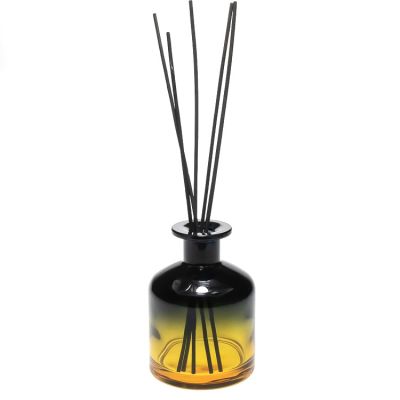 Black yellow screen printing decorative room fragrance bottles round 250ml aroma reed diffuse glass bottle