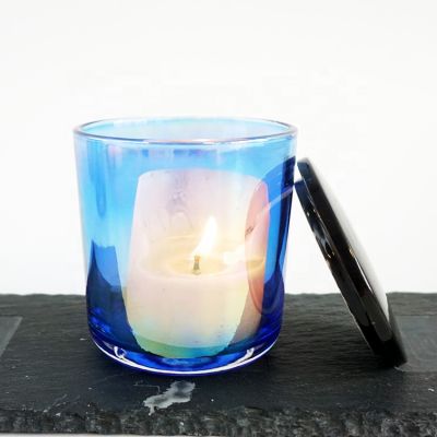 mini candle jars 8oz small iridescent blue candle holder with black lid