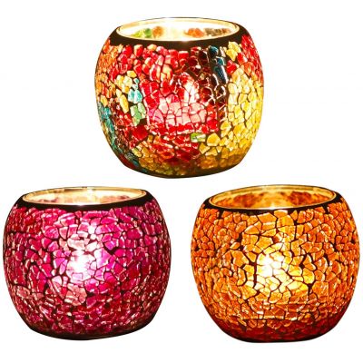 3 Pack Bowl Tea Light Glass Candle Holders, Handmade Artwork Gifts glass candle jars for Home Decor/Party Decorations