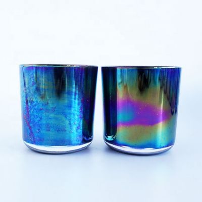 luxury rainbow electroplated glass candle containers 8oz for candle making