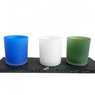Wholesale empty 200ml blue white green frosted color small candle jars for Christmas