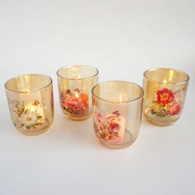 New flower logo design amber candle glass jars 6oz wholesale