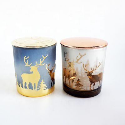ELECTROPLATED AND LASER CARVING FINISH DEER PATTERN CANDLE CONTAINERS WITH GOLD ROSE GOLD LIDS