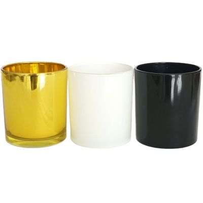 Hot sale 10oz gold black white candle holder glass glossy