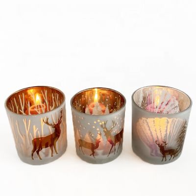 2021 new design set of 3 Deer and Tree pattern Decor Candle Holder Gold Votive candle tealight holders