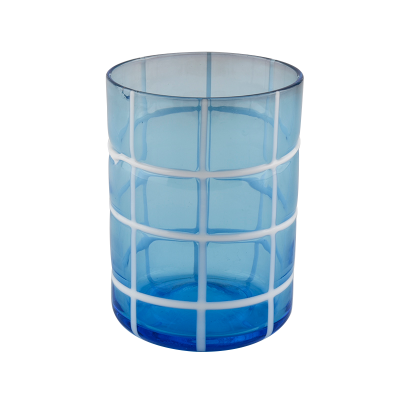 Semi-permeable blue 10oz handmade glass candle holder in bulk