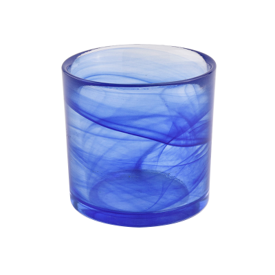 Cylinder blue newly design glass candle vessel for wholesale