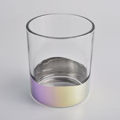 transparent glass candle jar with iridescent shiny bottom, beautiful glass candle holder