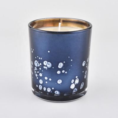 Blue Spray Glass Candle Holders With Plating Corrosion