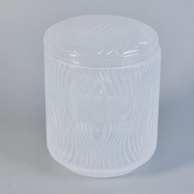 White Ion plating Embossed Glass Candle Jar WIth Jars