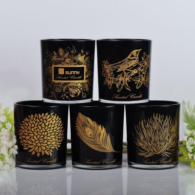 Black Glass Candle Holders With Customized Logo