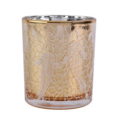 10oz 12oz Christmas wholesales golden luxury Glass Candle Jar