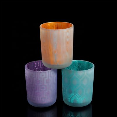13oz frosted glass candle jars with electroplating laser design