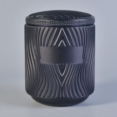 Wholesales logo printing black matte glass candle jar with lid