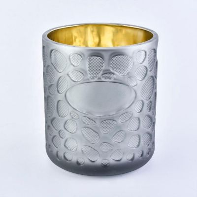 Luxury grey fingerprint electroplated matte glass candle jars in bulk 8oz