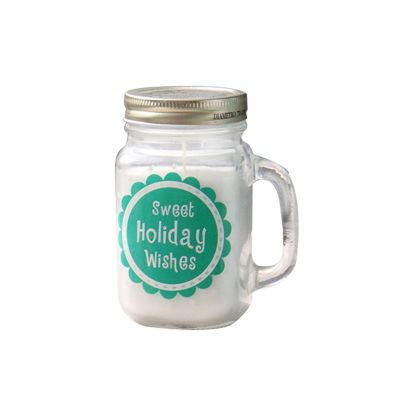 Wholesale Candle jar in glass with handle glass mason jar with decal