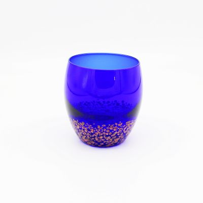 Original Blue Mouth Blown Glass Candle Jar for Home Decoration Hot Melt Gold Foil Glass Containers for Candle